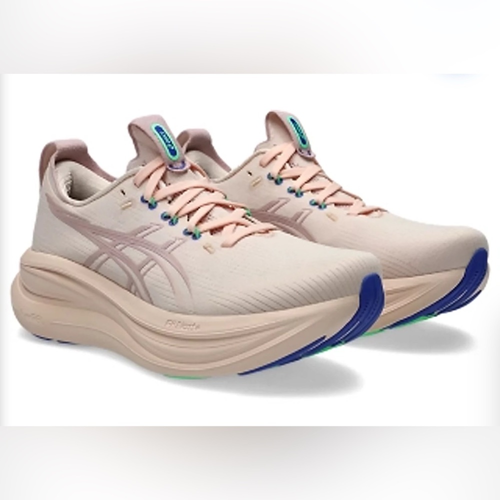 ASICS Women's Beige and Blue Athletic Shoes